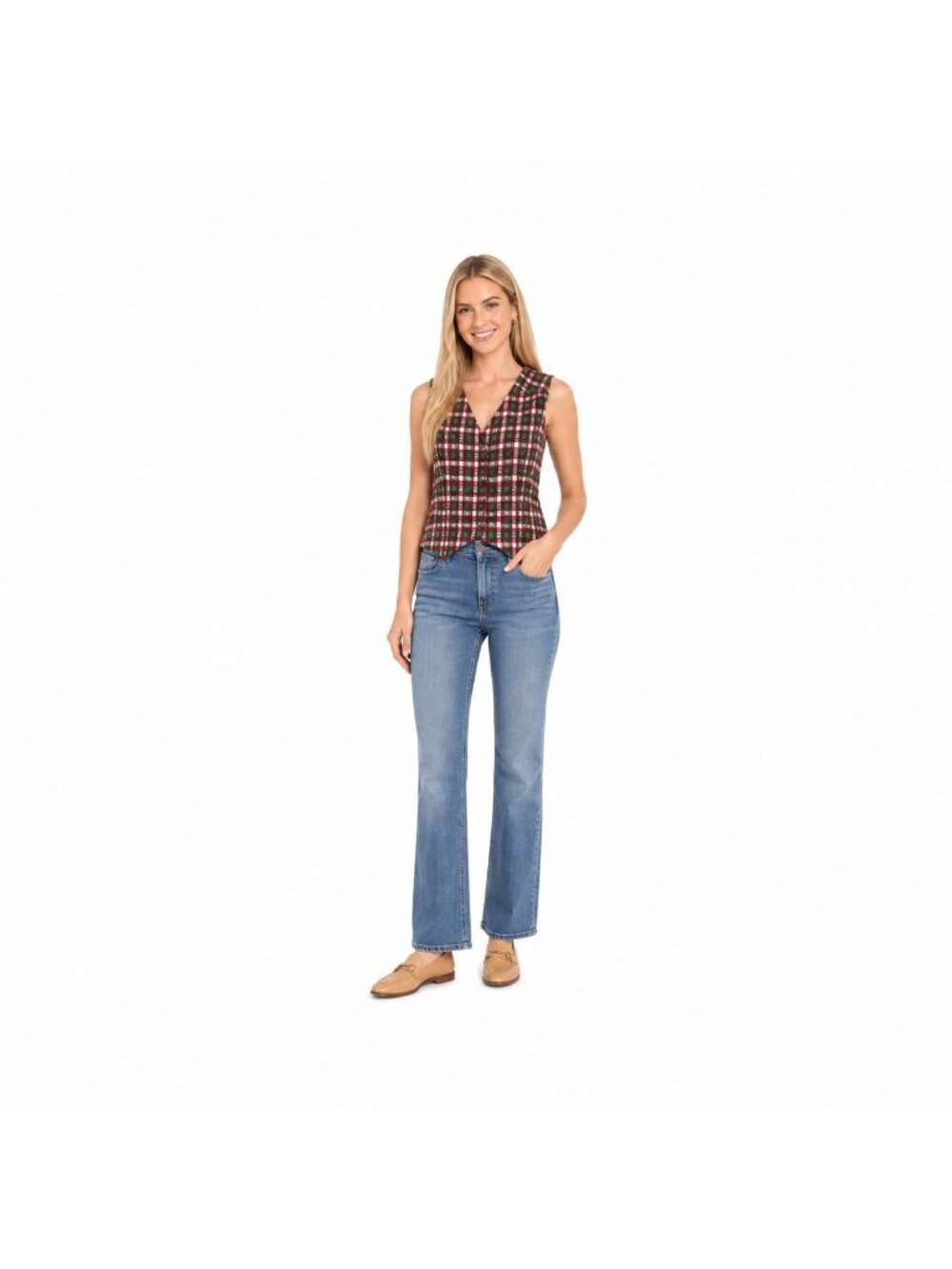 2/$30 New Saint Geraldine Large Plaid Button-Up Vest With Satin Lining